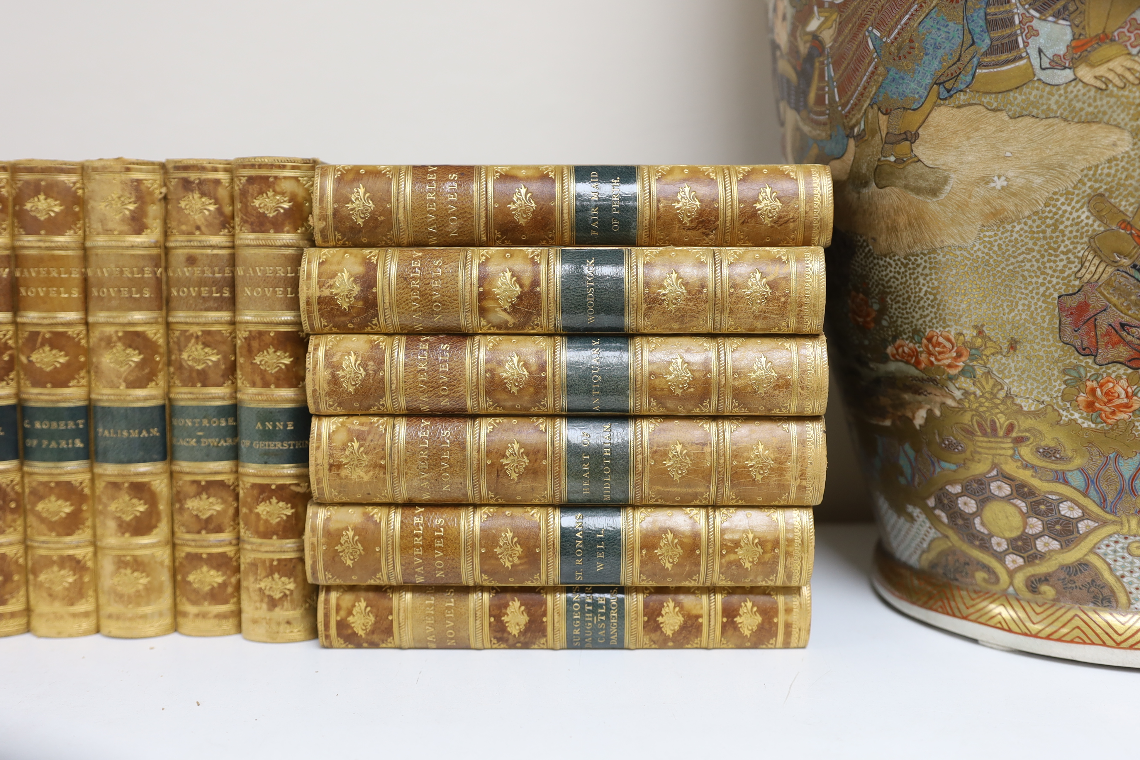 Scott, Sir Walter - Waverley Novels; the Centenary Edition, 25 vols. pictorial engraved titles, num. plates and some other illus.; contemp. half calf and marbled boards, gilt decorated panelled spines with green and tan